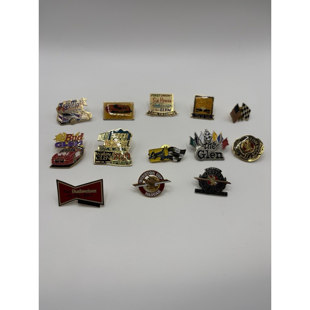 Vintage NASCAR Racing Hat Lapel Pins Lot of 13 Watkins Glen 1990s Budweiser